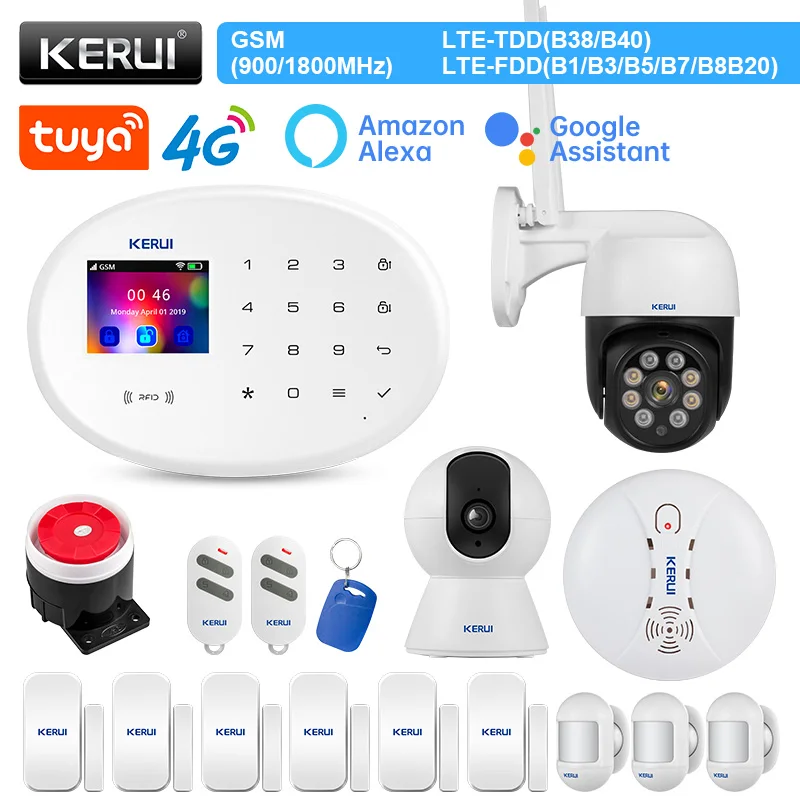 

KERUI W204 4G WIFI GSM сигнализация для домашней системы сигнализации Tuya умная поддержка Alexa датчик движения проводная сирена RFID карта