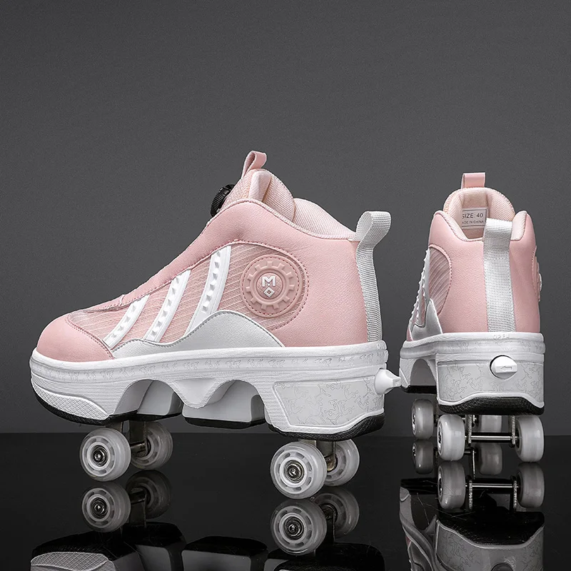 

Boys Girls Rage Shoes Four Wheel Student Edition Kids Roller Skating Shoes with Retractable Wheels Adult Walking Skating Shoe