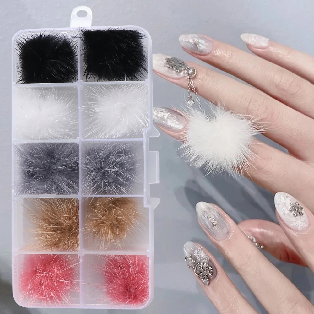 

10 шт./пакет Pom шары, украшение для ногтей, пушистые плюшевые мягкие мяч съемный магнитный помпоном 3D аксессуары для самостоятельного маникюр...