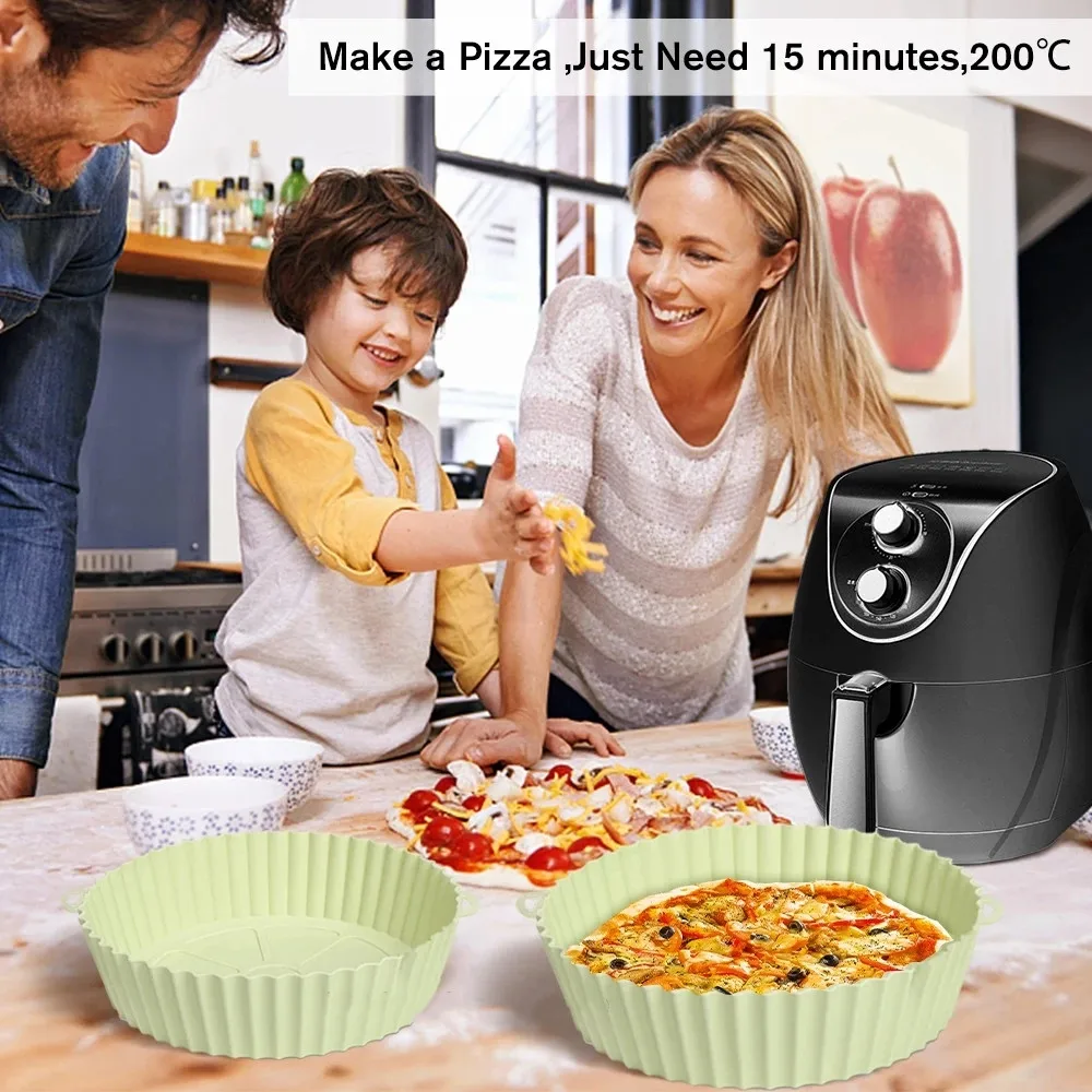 

AirFryer Reusable Pot Silicone Easy To Clean Oven Baking Tray Ninja Round Liner Pizza Plate Grill Pan Mat Air Fryer Accessories