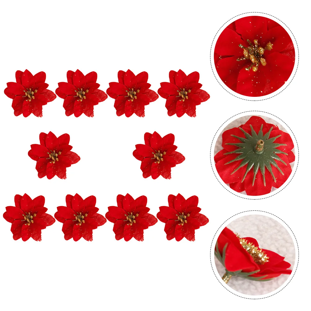 

Christmas Flowerflowers Poinsettia Artificial Tree Ornaments Glitter Decor Home Decorationswreath Fake Garlands Simulation Red