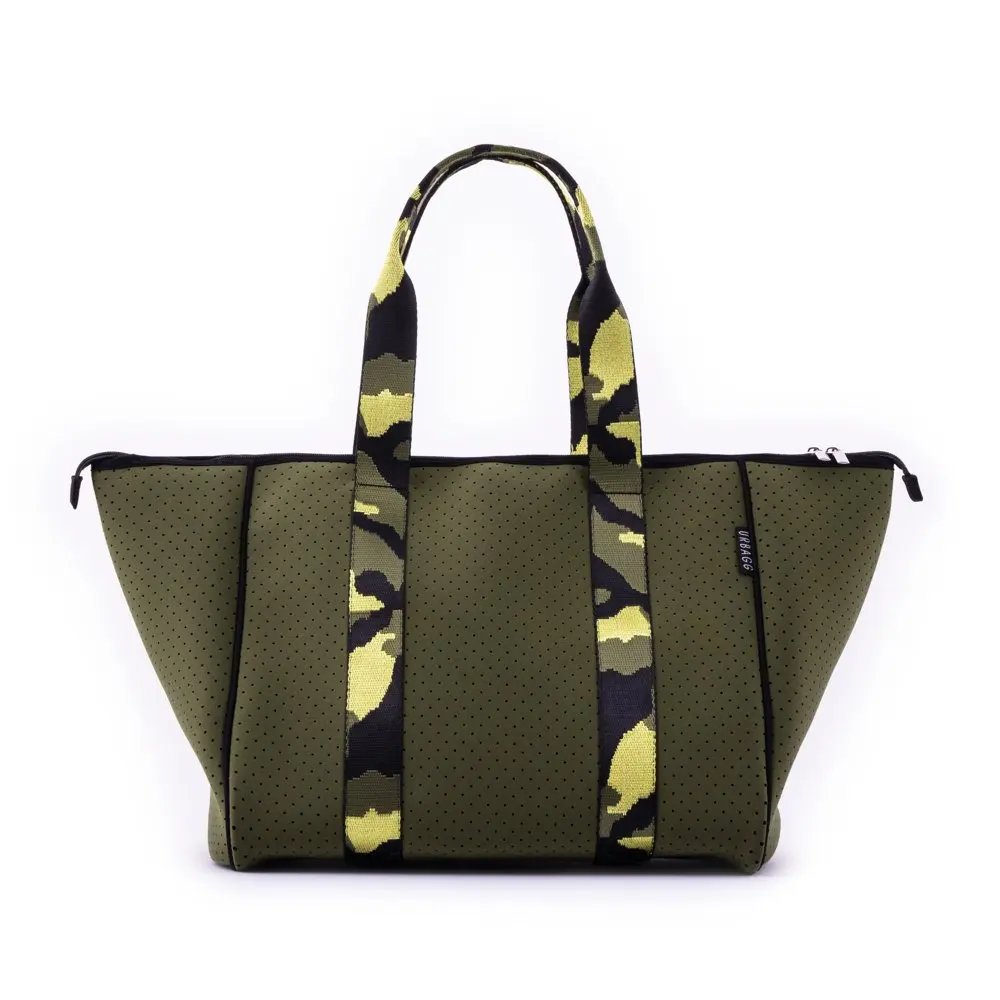 Neoprene Tote Bag and Crossbody Bag for Women with Zipper Beach Bag Everyday Handbag  Makeup Pouch and Camo Strap