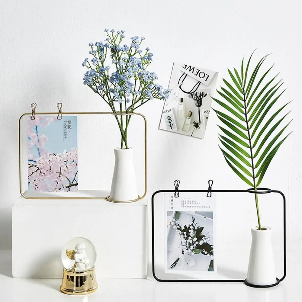 

Metal Nordic Decorative Iron Line Black Retro Plant Holder Photo Frame Postcard Clip Holder Flower Vase