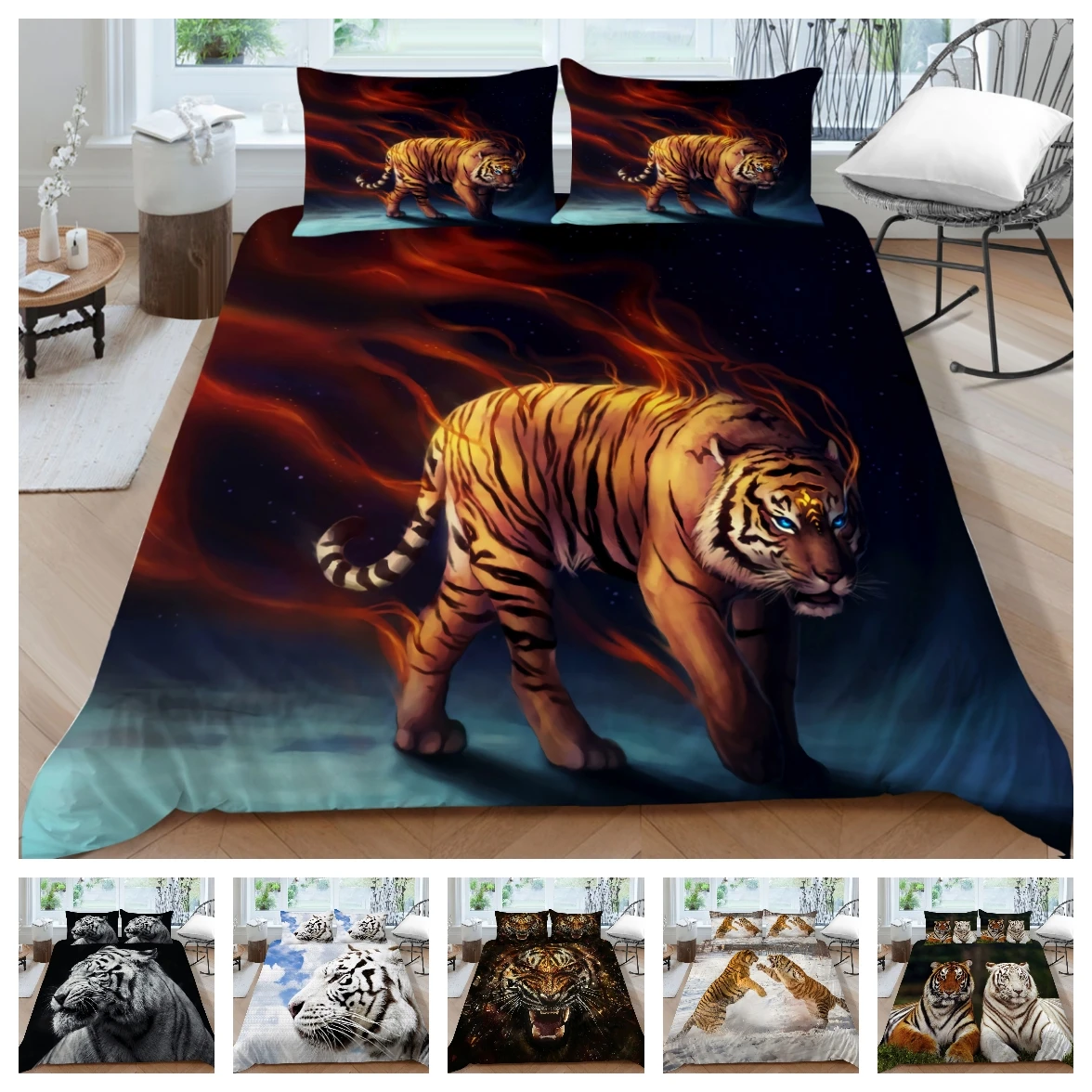 

Hot Sale Bed Linens 2/3pcs 3D Digital Tiger Printing Duvet Cover Sets 1 Quilt Cover + 1/2 Pillowcases US/EU/AU Size