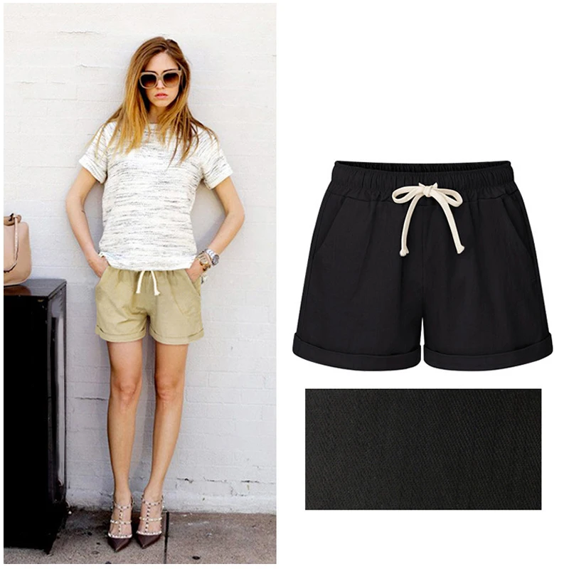 

Summer Large Size Shorts Women Candy Color Lace-up Elastic Waist Comfortable Thin Short Female Shorts With Pockets pants M-7XL
