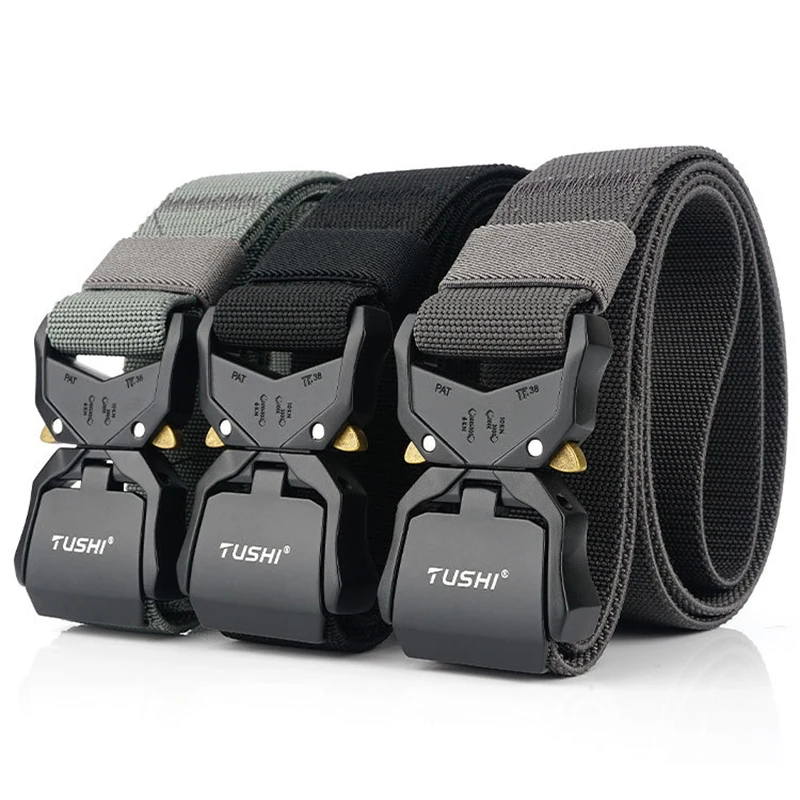Casual Nylon Tactical Belts For Men Automatic Alloy Buckle Outdoor Canvas Tooling Training Belt Quick Release Mens Trousers Belt