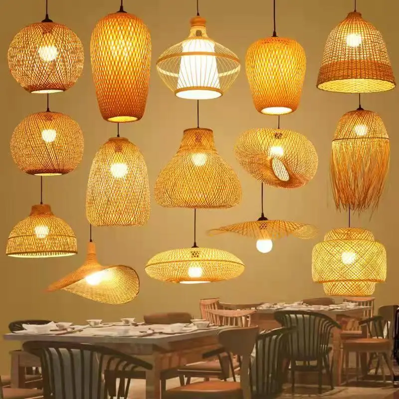 Современная плетеная люстра из натурального ротанга бамбуковый абажур