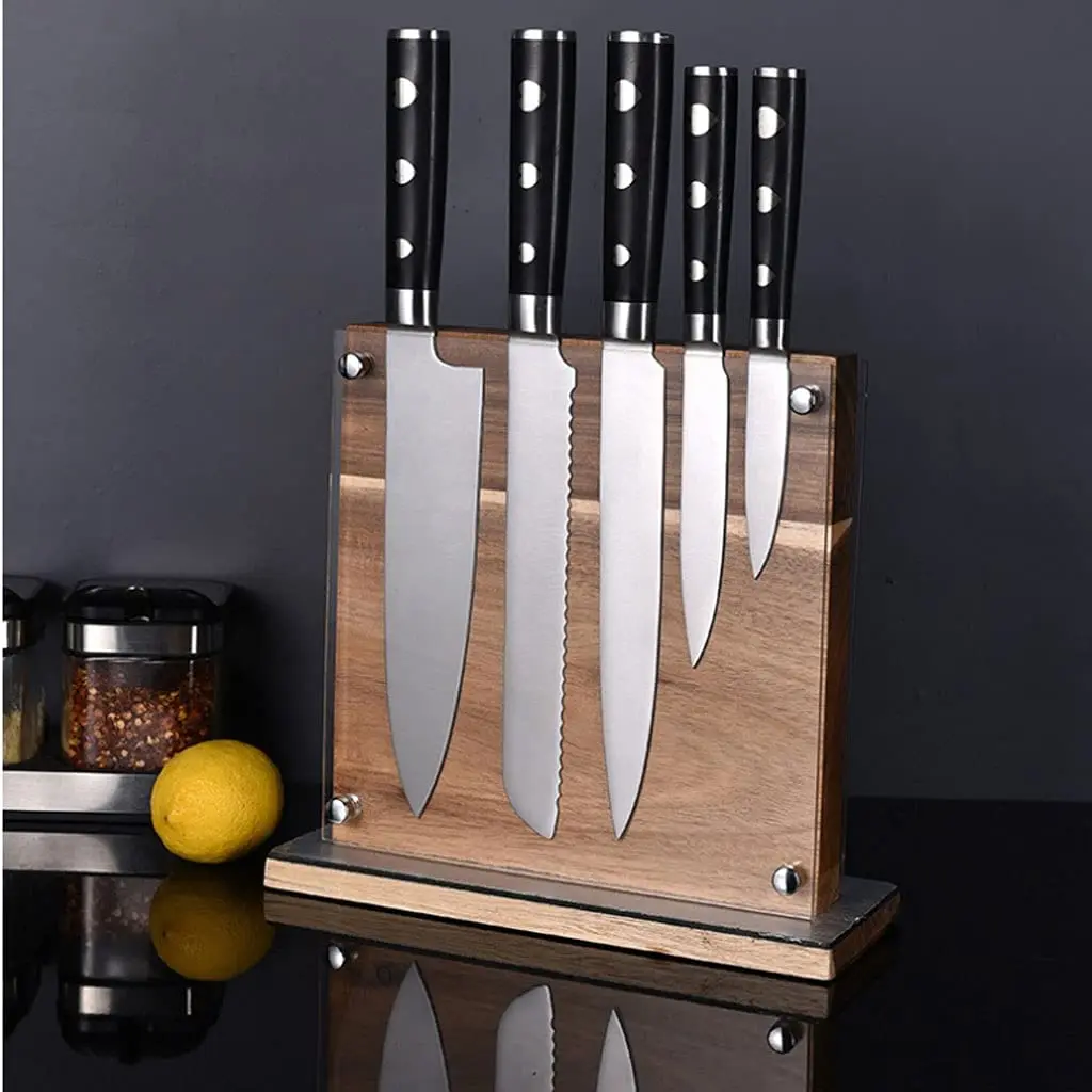 

Magnetic Knife Block With Acrylic Shield Double Side Knife Holder Multifunction Storage Knife Stand for Kitchen Cutlery Display