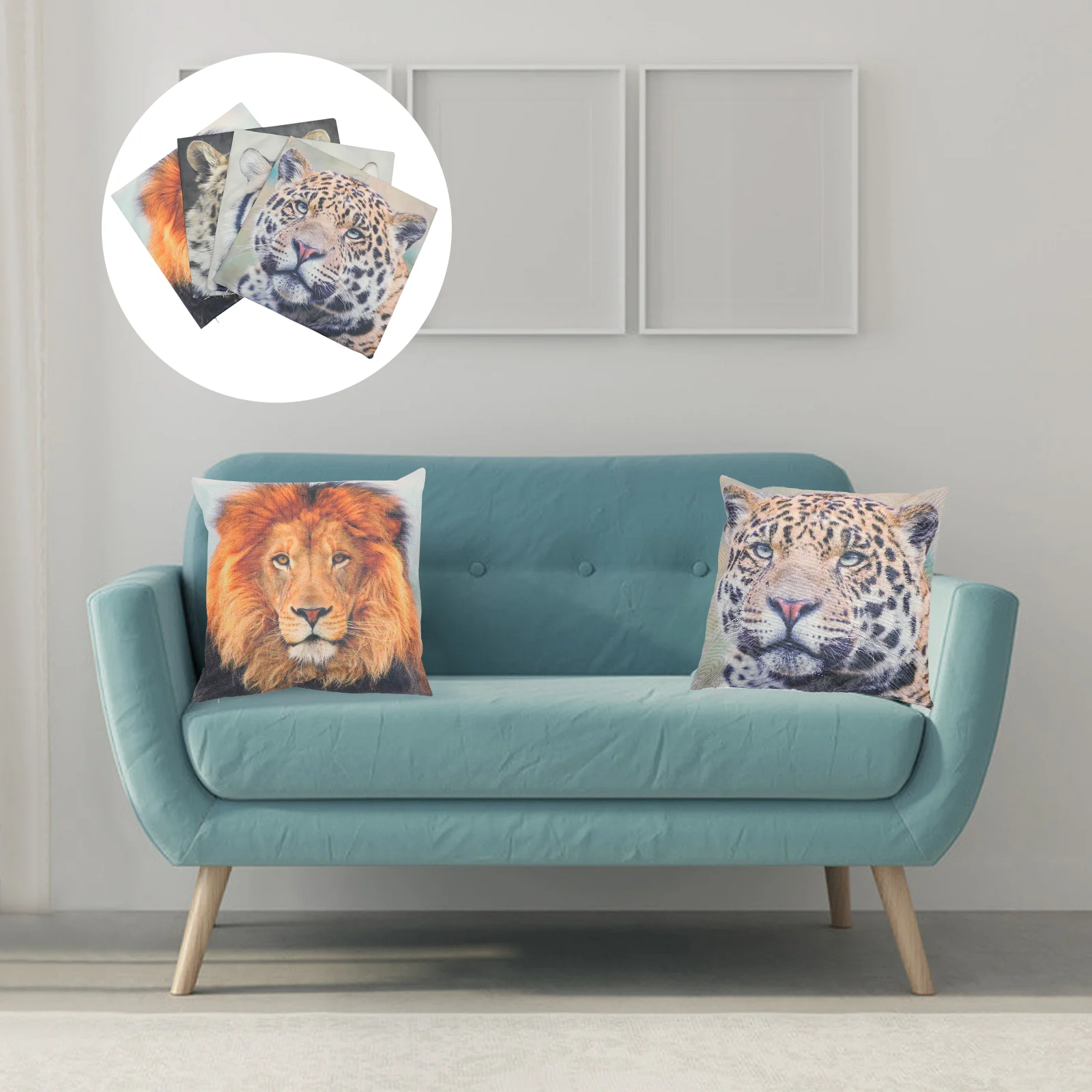 

4pcs Home Decorative Pillowcase Animal Pattern Linen Cushion Cover Square Pillow Cover