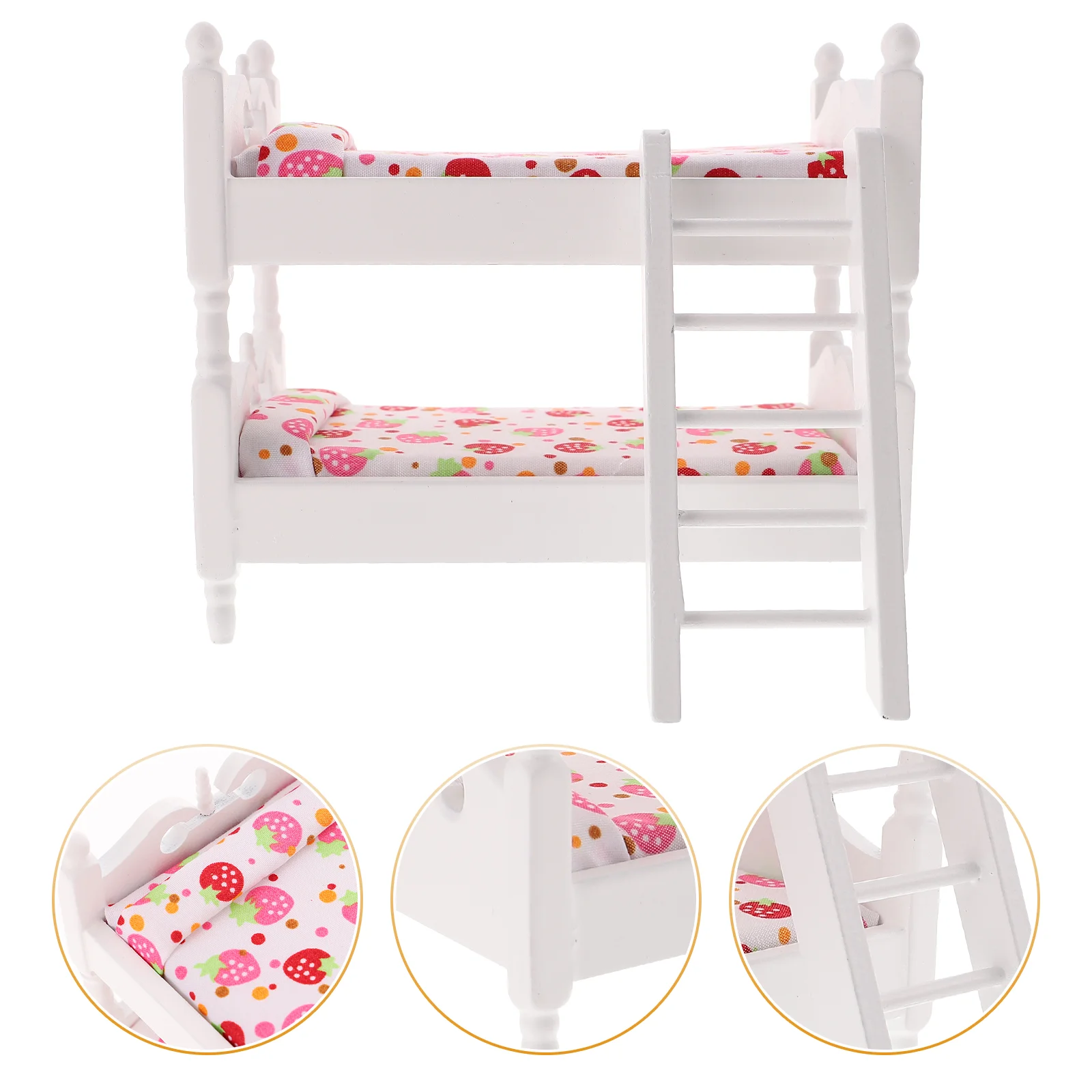 

Miniature Bed Double: Wooden Bed Furniture for Dolls Pretend Play Model