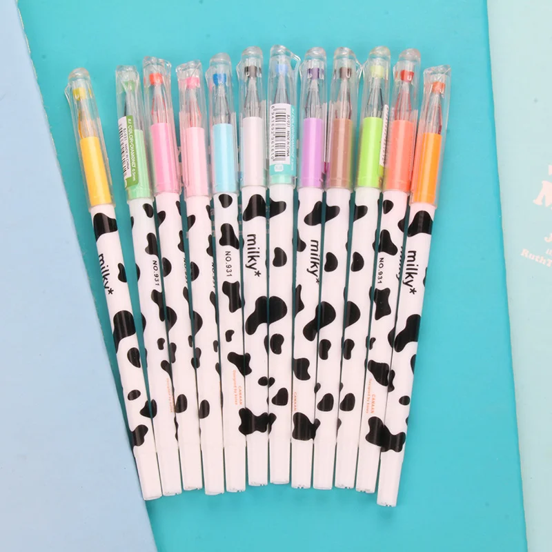 

12 Colors /lot Colorful Milk Cow Pattern Creative Diamond Head Thin Marker Pen Drawing Scrapbooking Pens