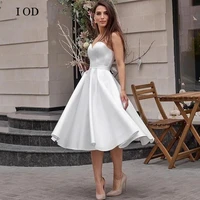 i od simple mid calf wedding dress 2022 elegant sweetheart a line satin bridal gown summer backless robe de mariee for women