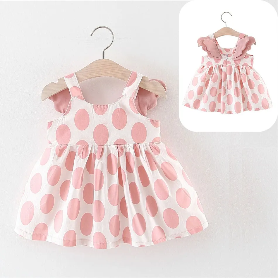 

Ballet Girls Dress Angel Top Girl Kids Cute A-line Dress Pink Wave Point Classical Clothing Toldder Girl Clothes Set+Sun Hat