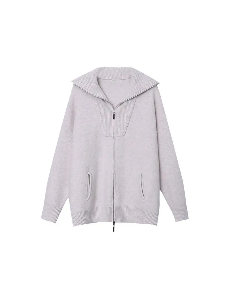 Двойная молния вязаный кардиган Lazy Feeling свитер верхняя одежда женский