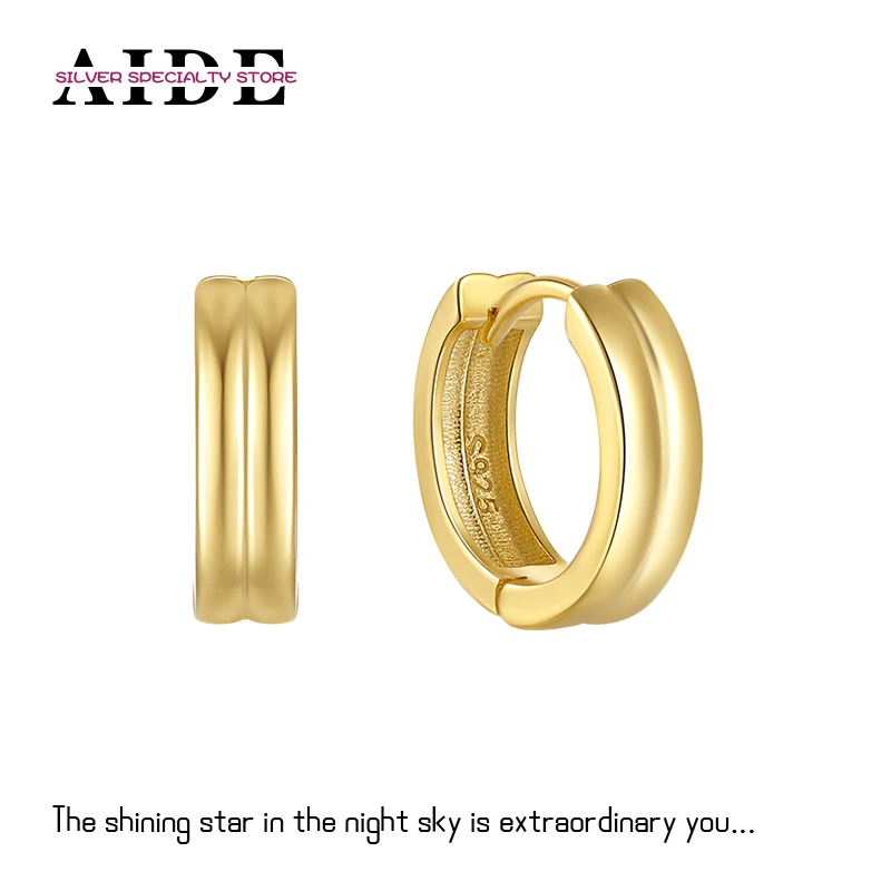 

AIDE 925 Sterling Silver Double Layer Glossy Hoop Earrings For Women Luxury Jewelry Gold Plating Huggie Ear Buckle Brincos Gifts
