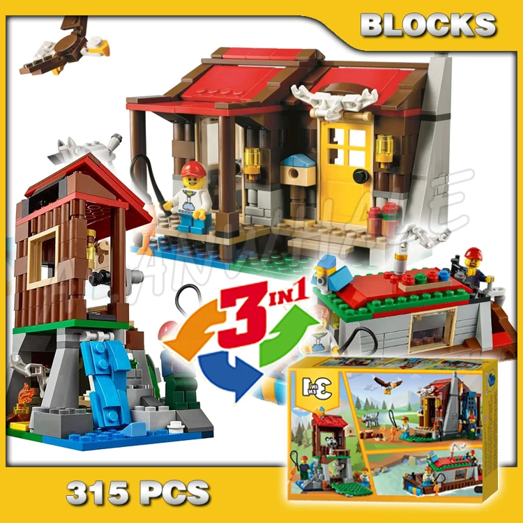 

315 шт. 3-в-1 хижина для пустыни, кабина для улицы, наблюдение за птицами, обзор канала, лодка, модель 11398, строительные блоки, совместимые с кирпи...