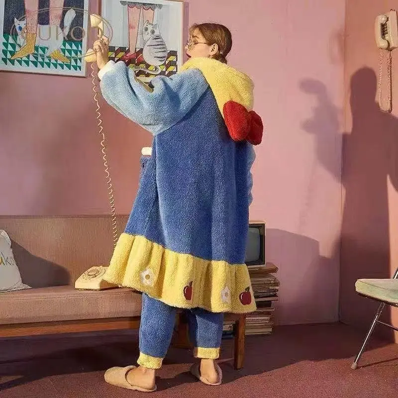 Зимняя толстая теплая ночная рубашка для женщин пижама с капюшоном в виде