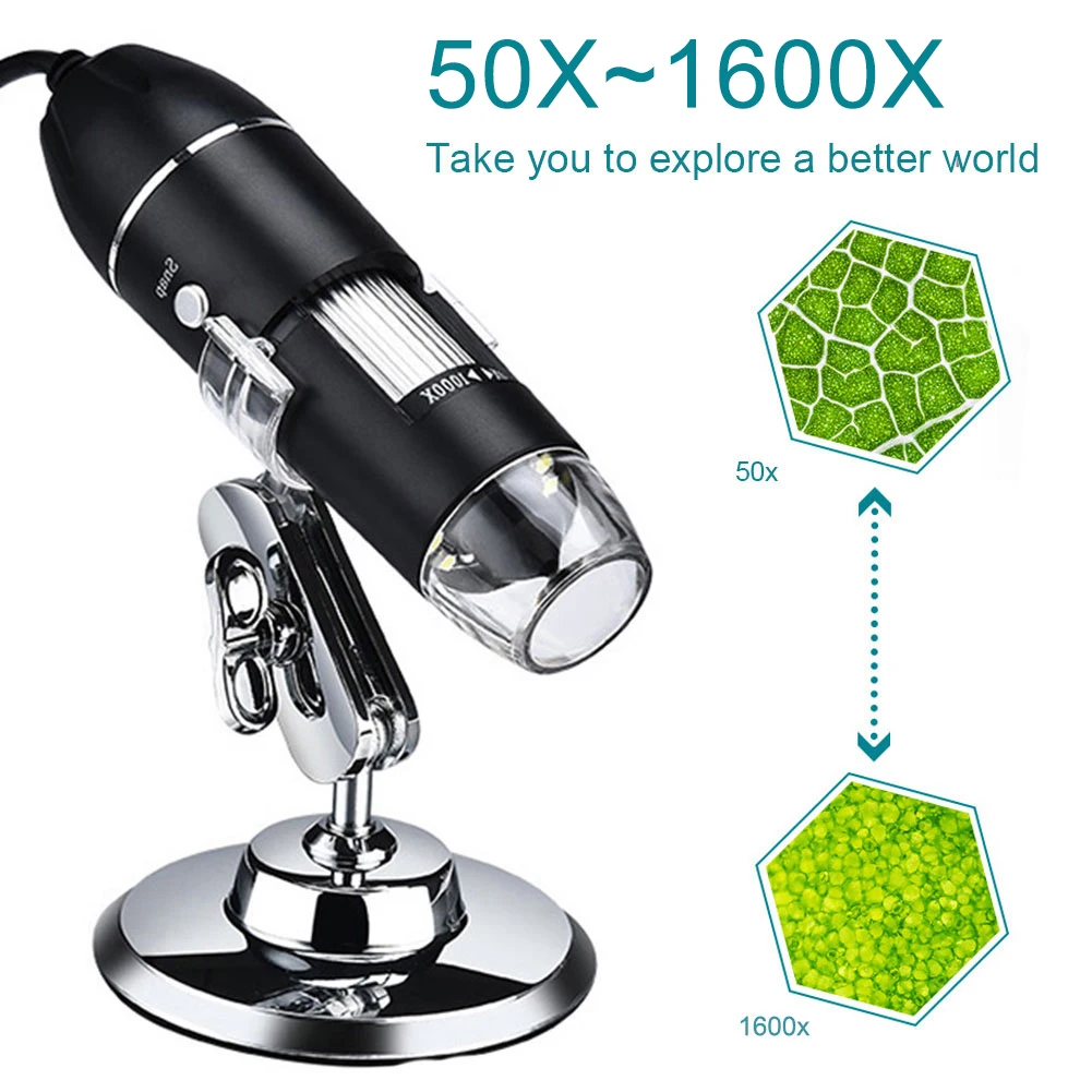 

3 In 1 For Android Universal USB Digital Microscope With Stand HD Handheld Magnification 8 LED 1600X Endoscope Camera Portable
