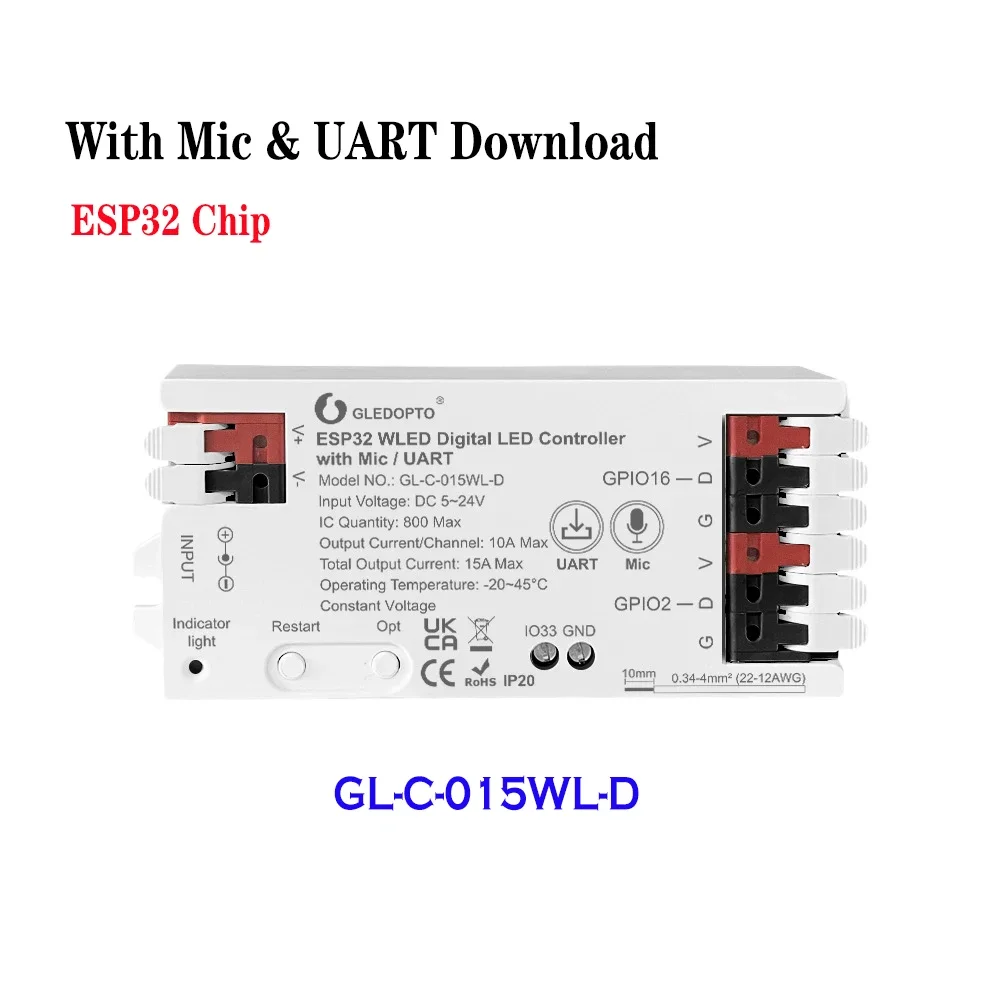 Светодиодный контроллер GLEDOPTO WLED с микрофоном UART Download ESP32 12 В постоянного тока 5-24