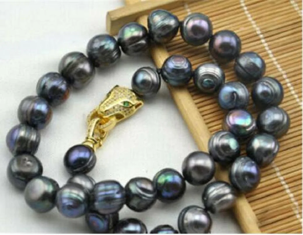 Жемчужное ожерелье 18 дюймов гигантское жемчужное в стиле барокко черно-зеленое