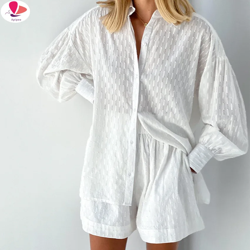 Белые шорты комплекты из 2 предметов женские жаккардовой ткани с