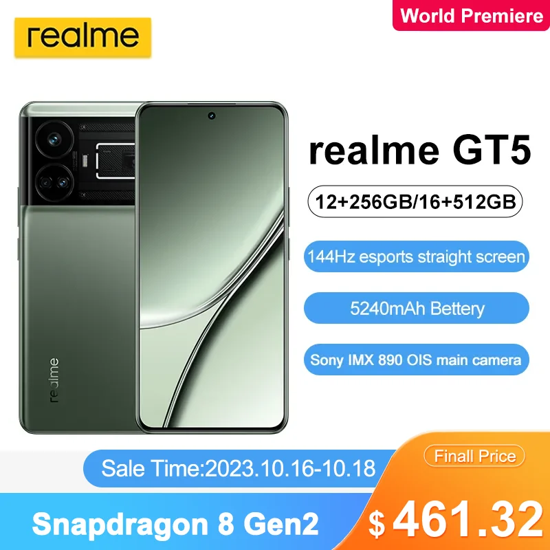 World Premiere Realme GT5 5G Mobile Phone Snapdragon 8 Gen2 6.74" 144Hz Super Changer 150W NFC 50MP Smartphone