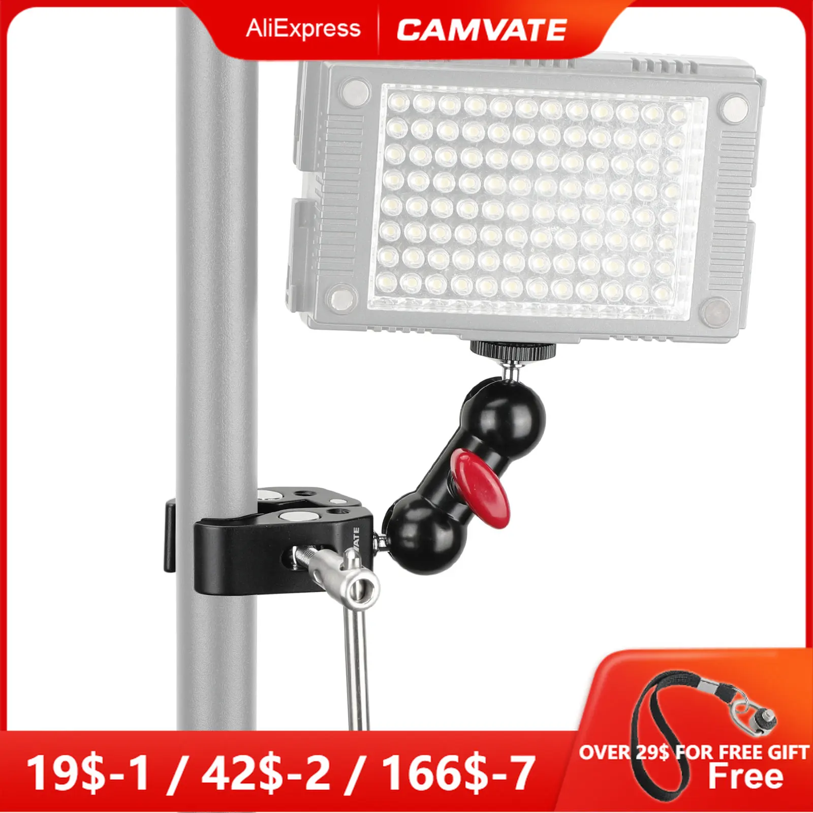 

CAMVATE Super Clamp with 360 degree Rotating Double Ball Head Magic Arm with 1/4'' 3/8'' Screw Hole for Mount LED Light Mic