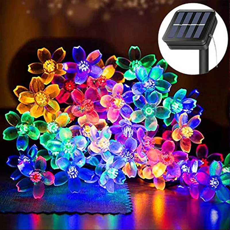 Solar Power LED Lamp String Colorful Decorative Blossom Countyard Christmas Night Light Waterproof For Yard Patio Landscape