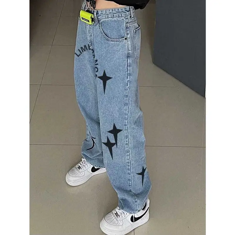 

Джинсы мужские и женские прямые свободные, повседневные штаны из денима с перекрестным принтом, брюки с завышенной талией в стиле бойфренда...