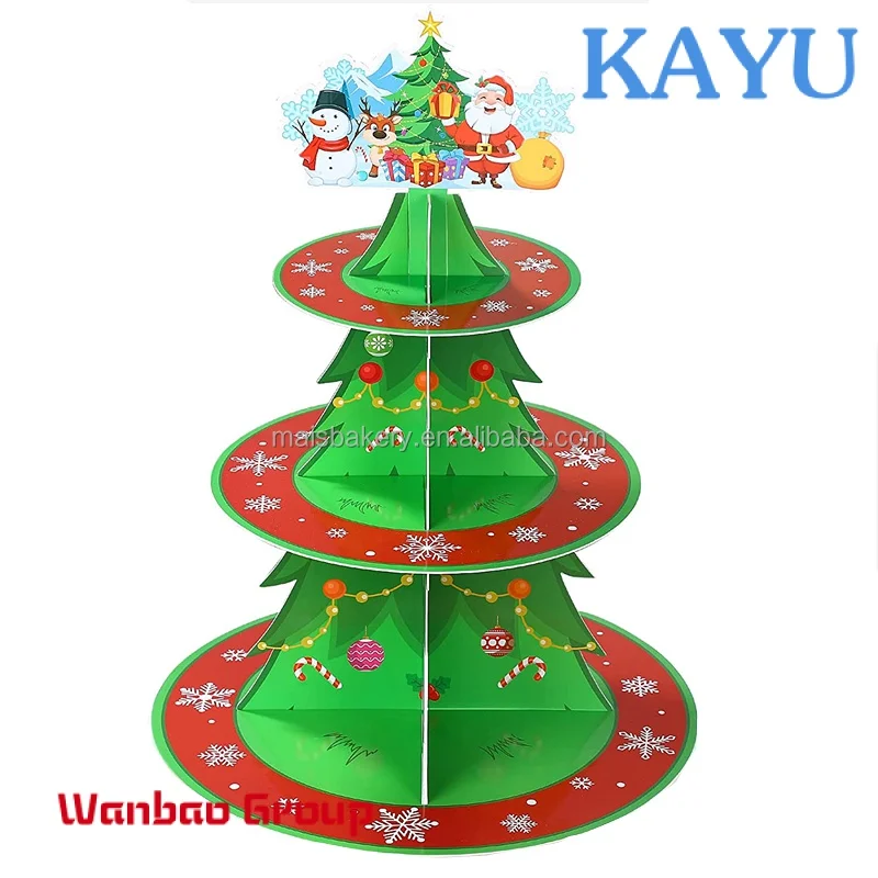 Christmas Cupcake Stand Holder 3 Tier Christmas Tree Cardboard Cupcake Tower Xmas Holiday Cake Toppers Stand Holder for Winter