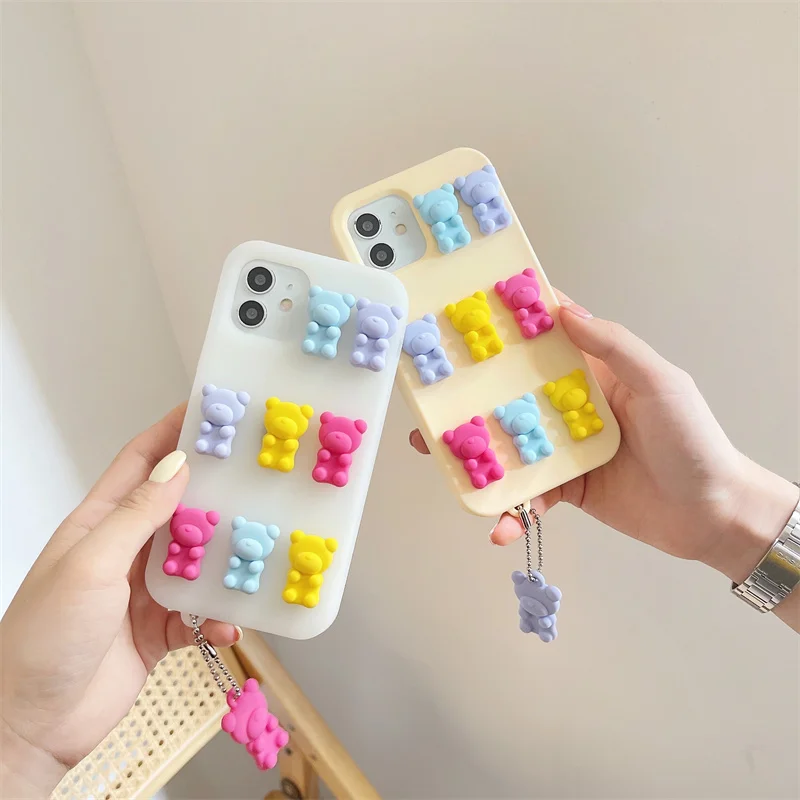 

Cartoon bear 3d case For iphone 11 13 12 Pro XS Max XR X SE 2020 7 8 6s 6 Plus soft Silicone Cell Phone Cover with Cute pendant