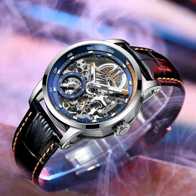 

Часы мужские механические с турбийоном, водонепроницаемые, с кожаным ремешком