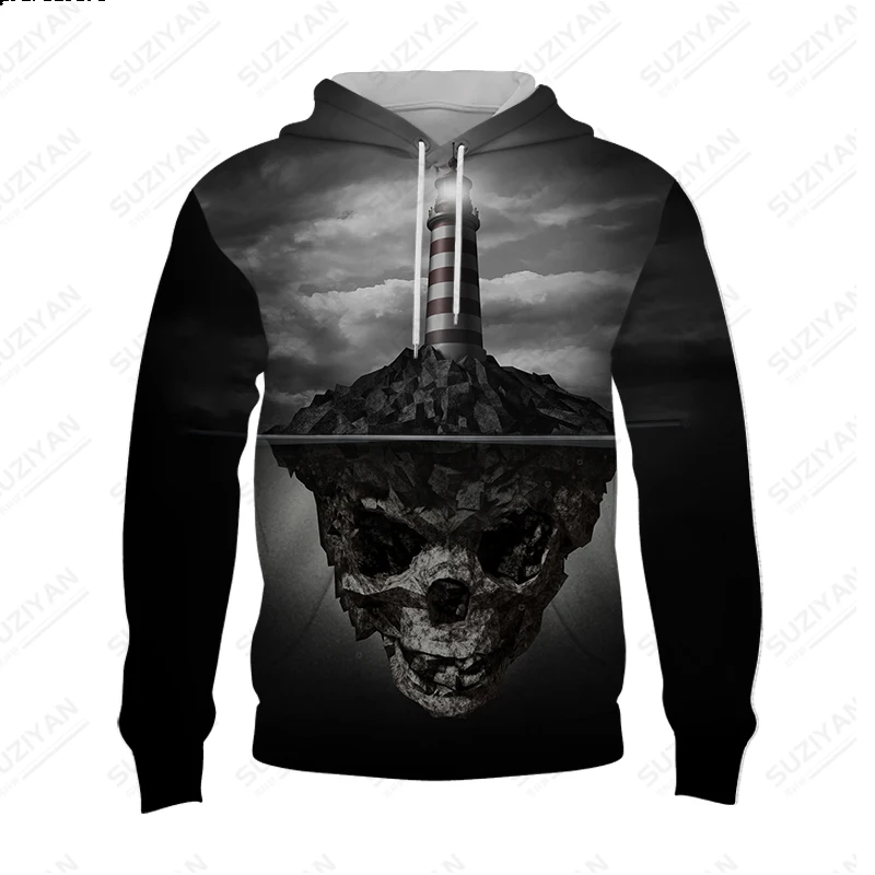 

2023 New Plus Size Men's Long Sleeve Sweater Loose Top Casual Fashion Harajuku 3D Print Scary Skull Hoodie Pullover Top 5XL