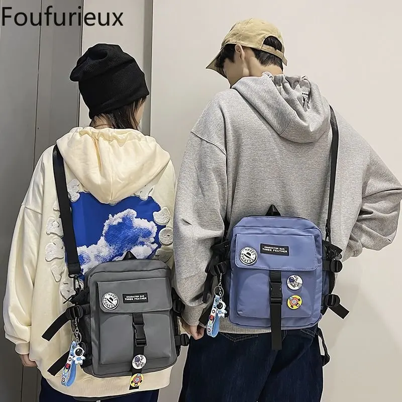 

Foufurieux Nylon Woman's Waist Packs Print Zipper Crossbody Large Capacity One Backpack Shoulder Backpack Student Japanese Bags