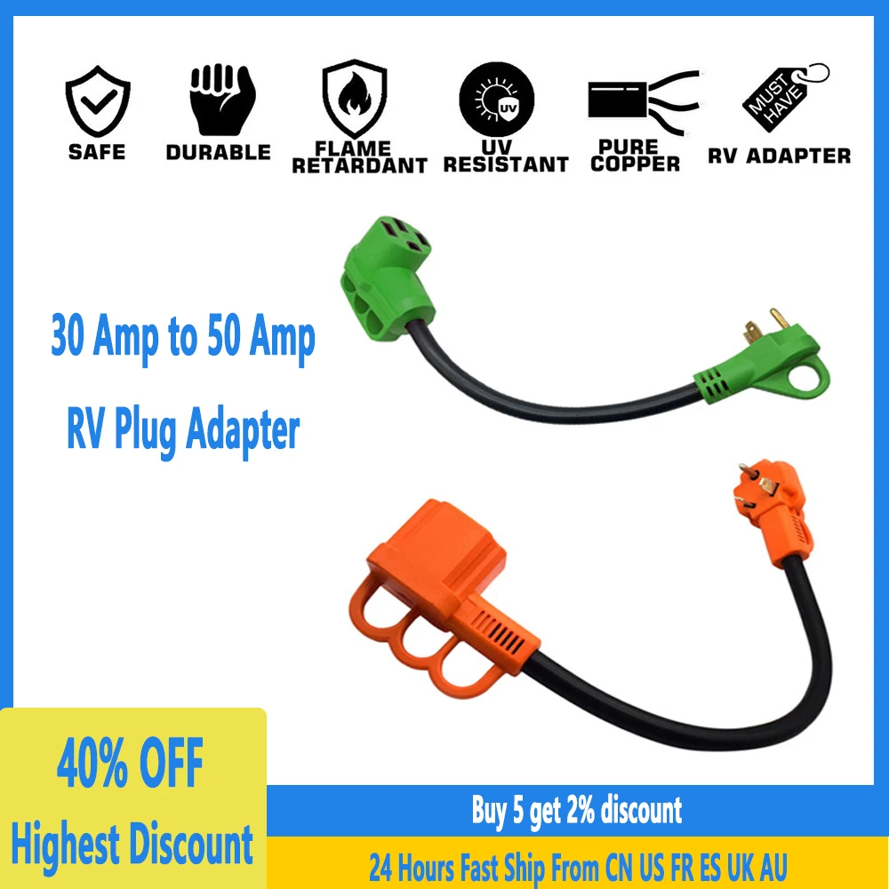 

30 Amp to 50 Amp RV Plug Adapter 125V Dogbone Adapter Power Plug Cord Heavy Duty for Air Conditioner Refrigerator Microwave Oven