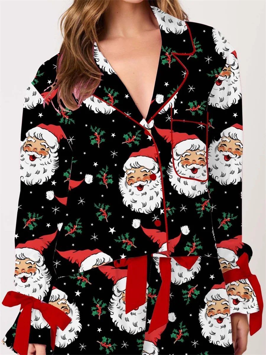 Женский пижамный комплект из двух предметов рубашка с длинными рукавами и