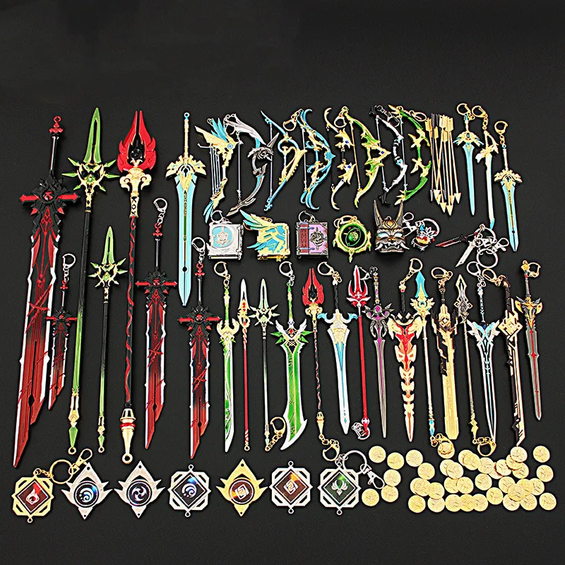 

Anime Genshin Impact Sword Keychain Alloy Wolf's Gravestone Skyward Spine Weapon Model Toys Key Rings Collection Decoration Gift