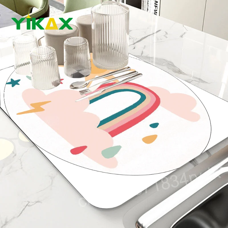 

Cartoon Cute Print Kitchen Draining Pad Insulation Mat Tea Cup Bar Super Absorbent Faucet Splash Rug Sink Quick Dry Placemats