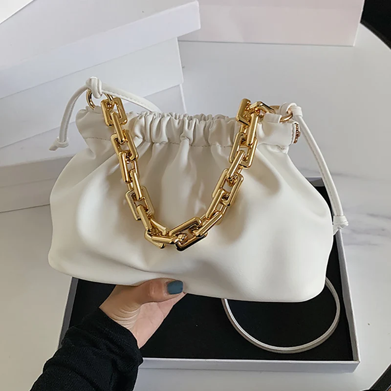 

SWDF Clutch Thick Gold Chains Dumpling Clip Purse Bag New Women Cloud Underarm Shoulder Bag Pleated Designer Pouch Totes Handbag