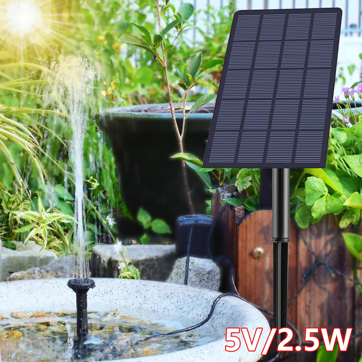 

NewSolar Fountain Pump with 2.5W 360° Rotatable Panel DIY Solar Water Pump Kit with 7 Nozzles IP68 Waterproof Solar Powered