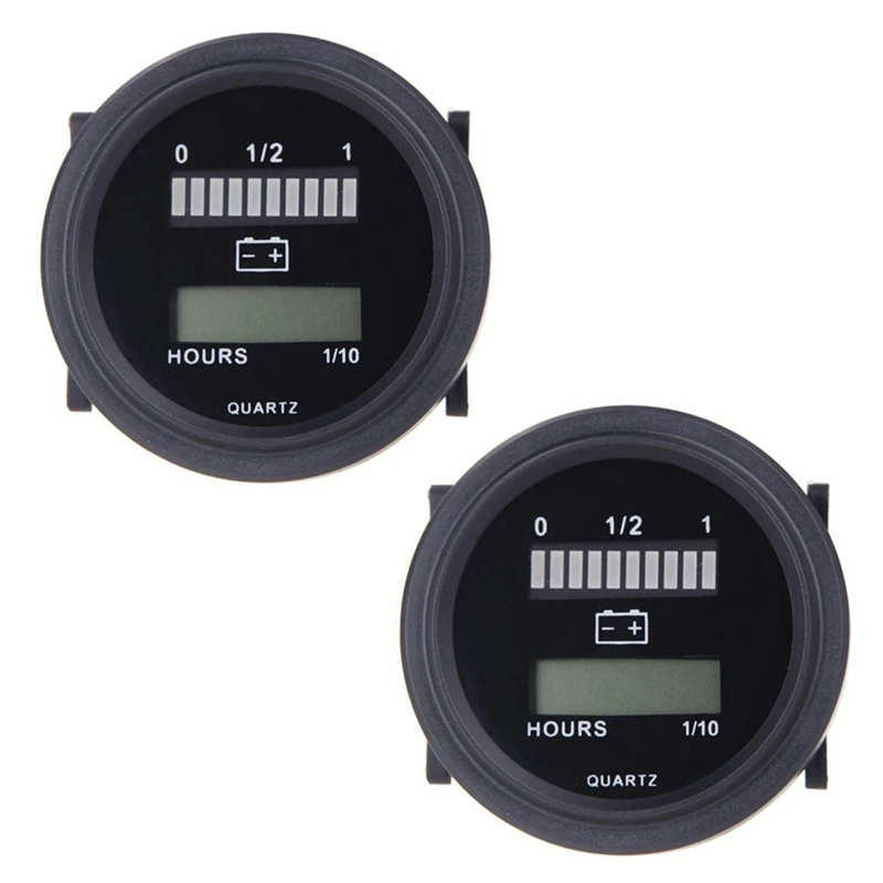 

2X 12V/24V/36V/48V/72V LED Digital Battery Status Charge Indicator With Hour Meter Gauge Black