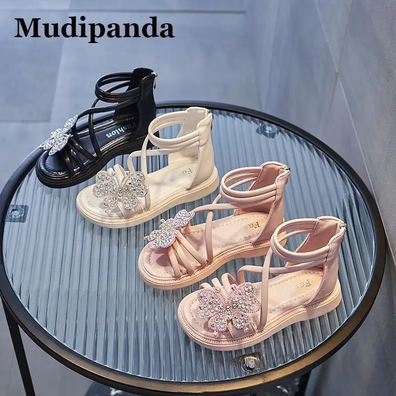 

Сандалии в римском стиле для девочек, Новинка лета 2023, Белая обувь, модная детская обувь для маленьких принцесс, нескользящая обувь на мягкой подошве