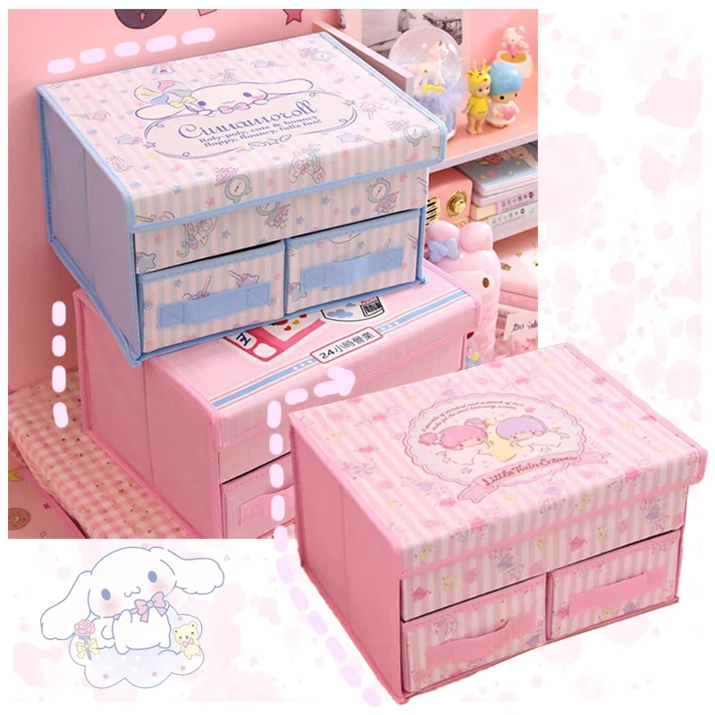 

Милый мультяшный тканевый ящик для хранения My Melody Cinnamoroll Purin Dog Anime двухслойный раскладной ящик для хранения в подарок