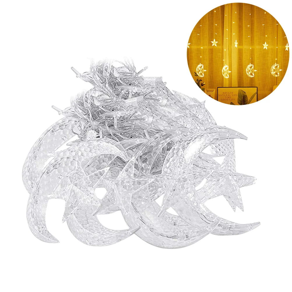 

Star Moon Shaped LEDs String Light Party Background Decoration Curtain Light for Wedding Party with Plug (Warm White Light)