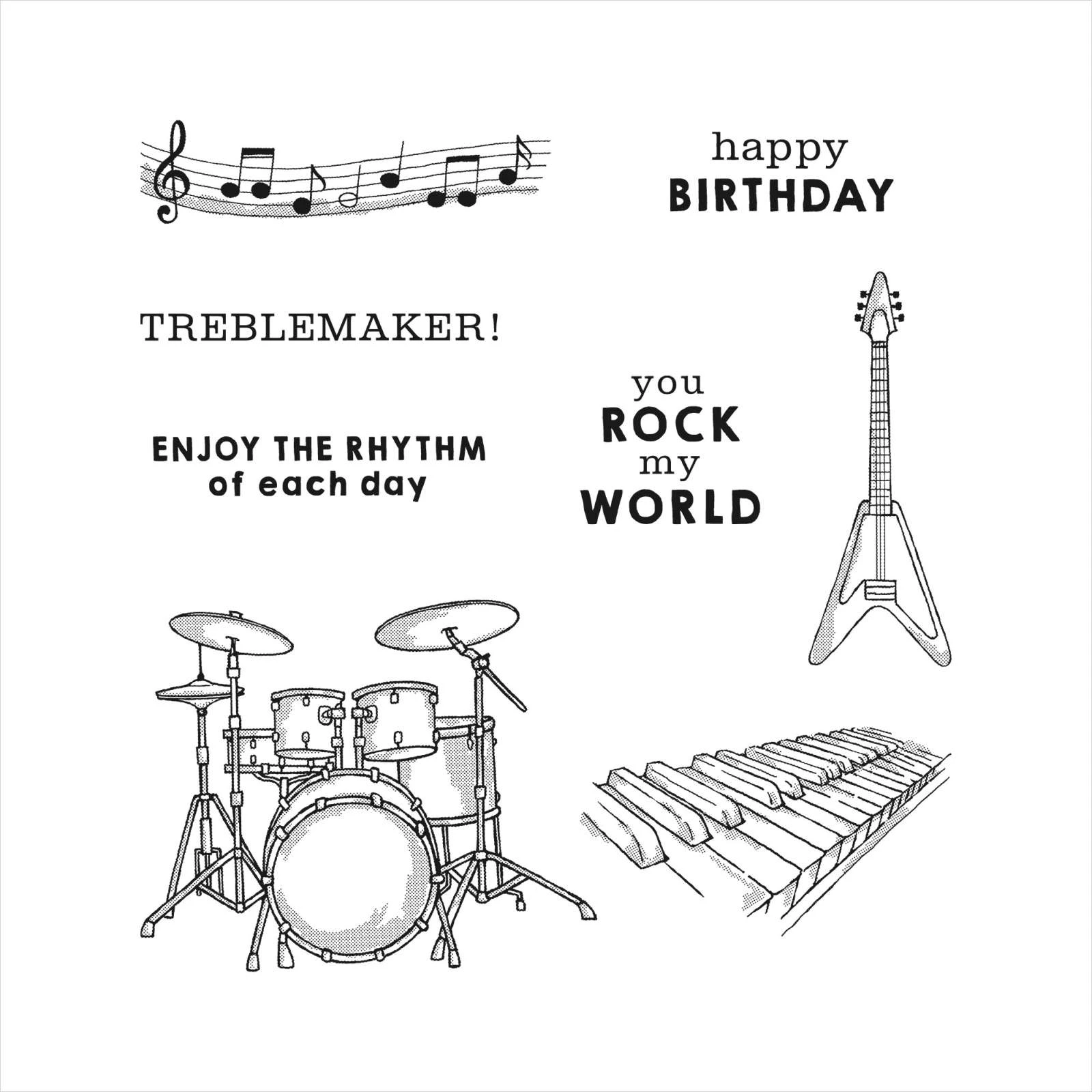 

2023 Jan. to Apr. New Catalog Instrument Rock Clear Stamps Sets and Guitar Metal Cutting Dies For Birthday Greeting Card Making