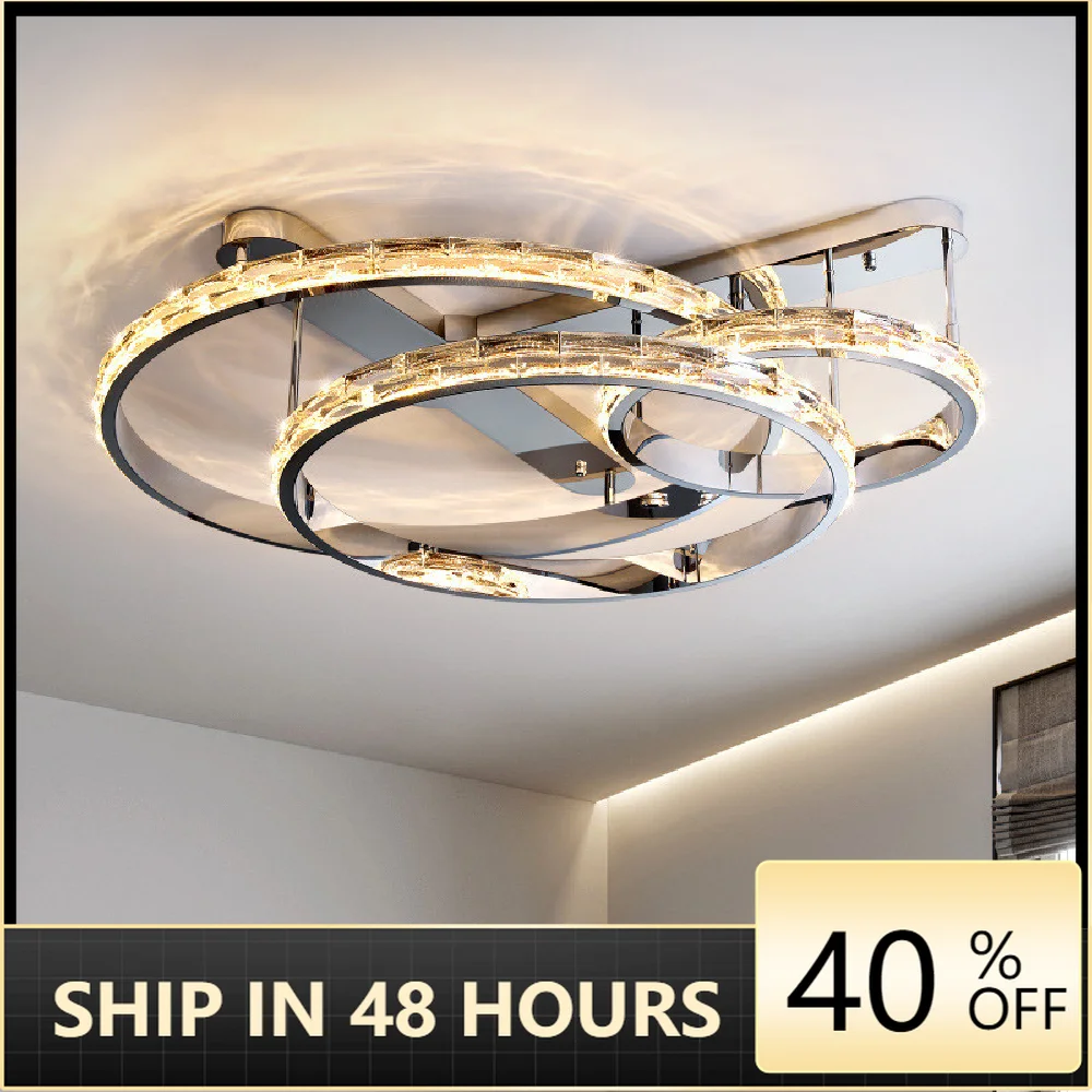 

Modern Chrome Metal Circle Led Dimmable Ceiling Lights Living Room Decoration Lighting Fixtures Luxury K9 Lustre Lamparas
