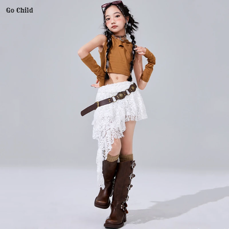 Укороченные толстовки с капюшоном K-pop Wasteland для уличных танцев кружевные юбки