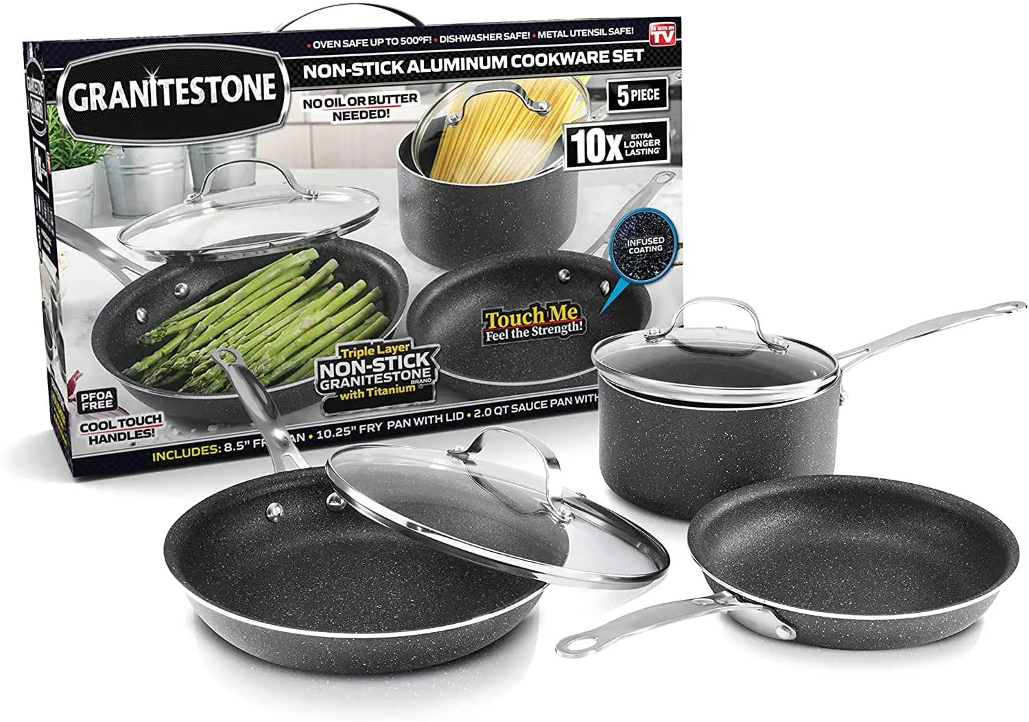 

Diamond 5-Piece Non-Stick Cookware Set, Oven Safe, Dishwasher Safe