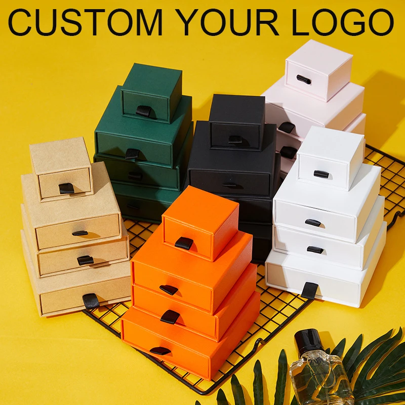 

10Pcs Custom Logo Pink Paper Jewelry Boxes Printed Logo Jewelry Gift Boxes Earring Necklace Bracelet Ring Boxes