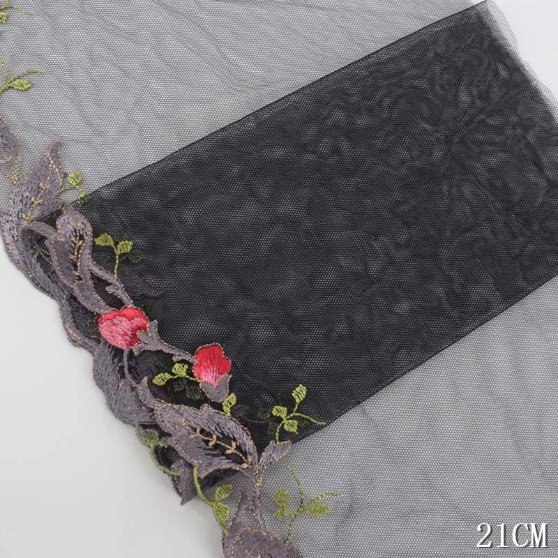 

35Yards Black Floral Embroidered Lace Fabric Tulle Mesh Dress Sewing Trimmings Supplies Trim Garment Accessories